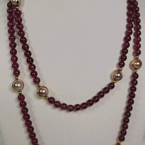 💜Avon Amethyst Beads & Pink Pearls/Goldtone Necklace 18" L - Vintage